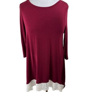 Zenana Premium‎ Women's Burgundy Red SZ XL Soft Jersey Knit Tunic Top Lace Trim
